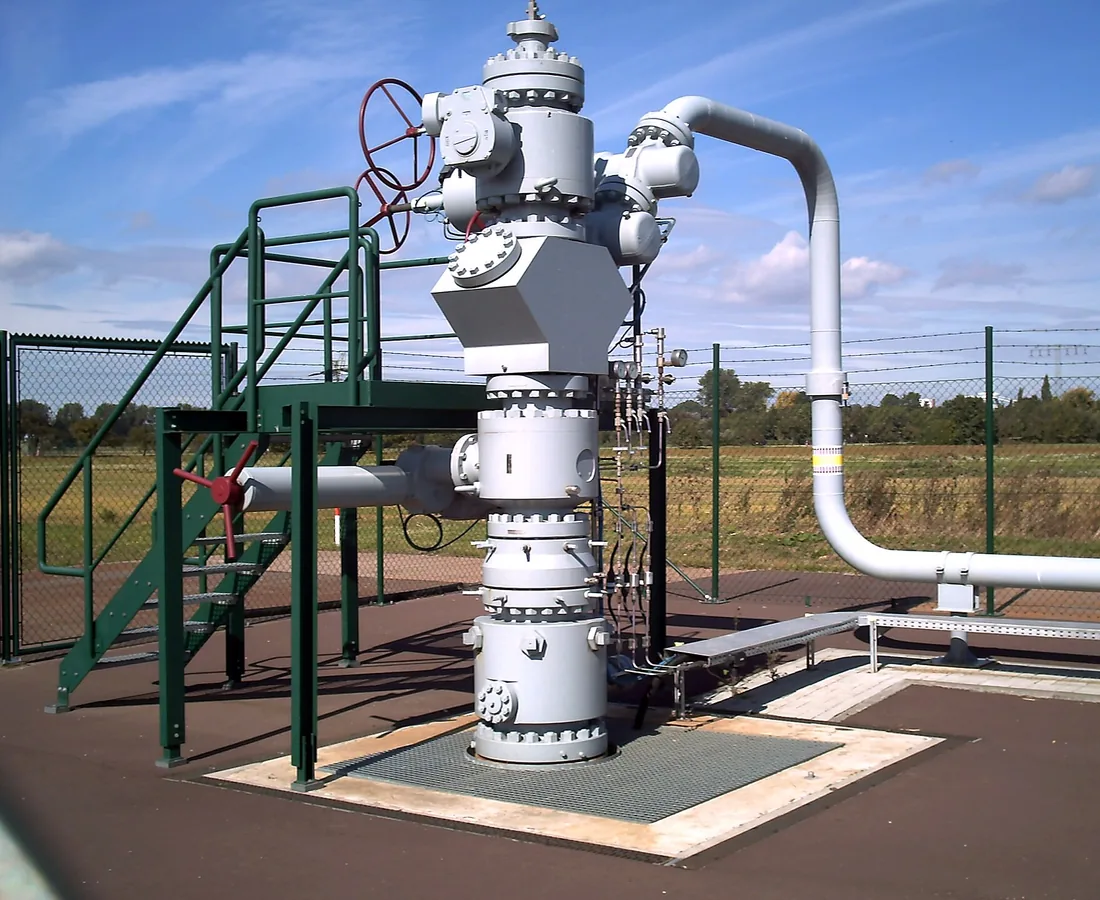Wellhead and valves at a producing oil and gas well
